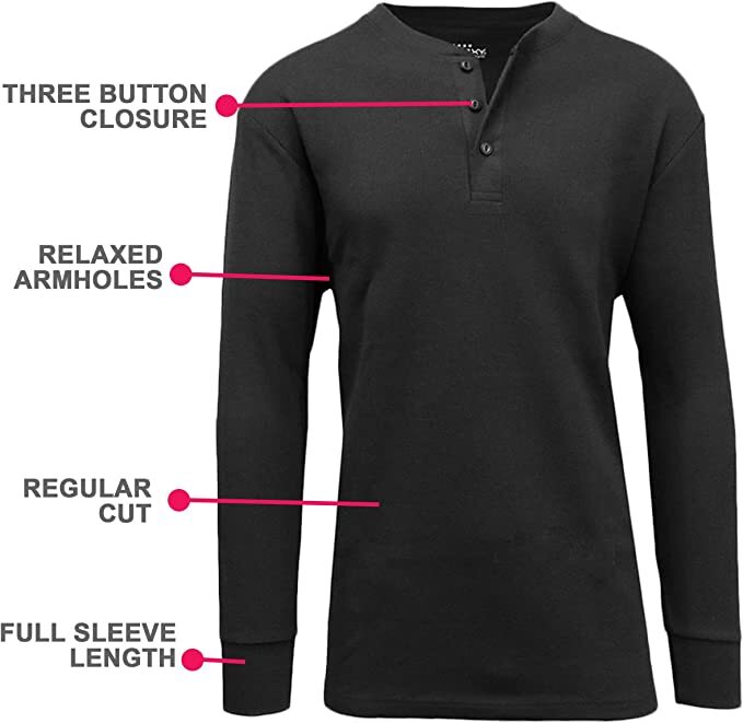 Men’s Long Sleeve 3 Button Henley Waffle Knit Thermal Undershirt Tee Free Ship