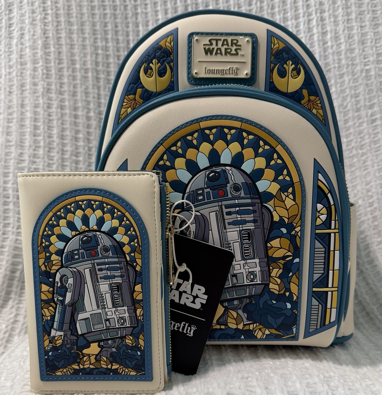 NWT Loungefly Star Wars R2-D2 Stained Glass Mini Backpack & Wallet Set