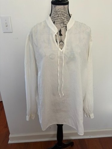 Tommy Hilfiger Woman Tunic Blouse Size 16 White Cotton Split Neck Tie CA20781