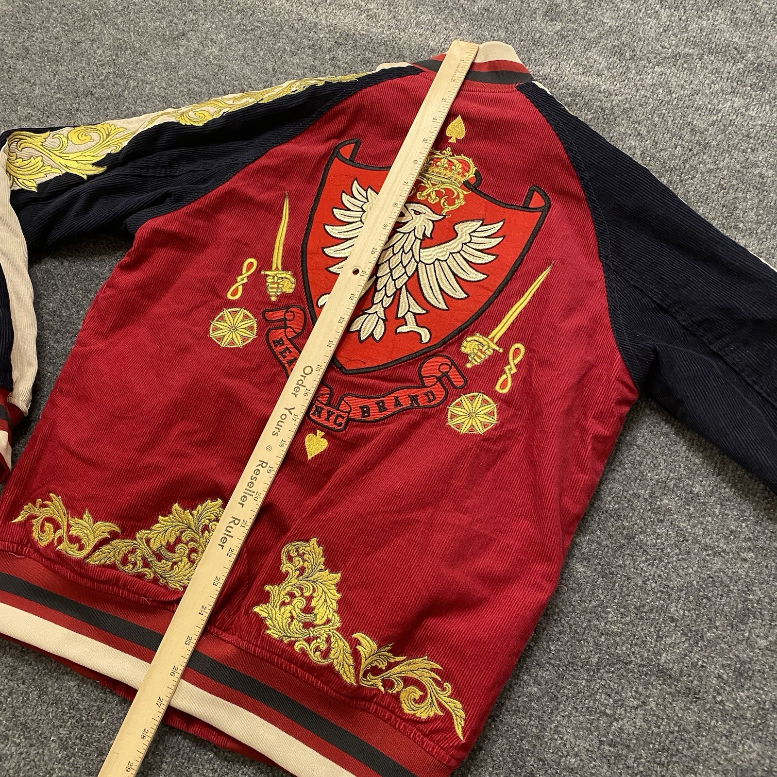 Reason Cutless Crown Royalty Bomber Jacket Mens Small Corduroy Embroidered