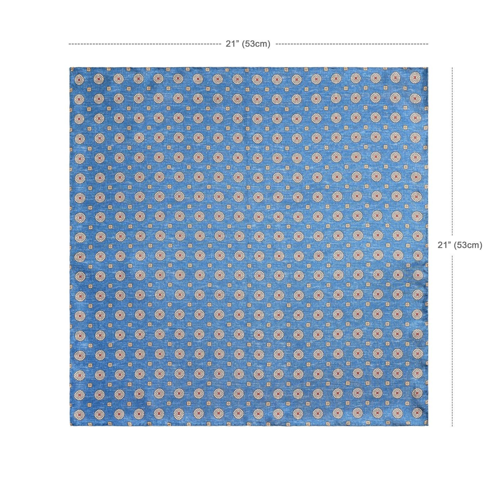 Men’s 100%Silk pocket square Cerulean Floral 53cm 21″ Hand rolled Made in China