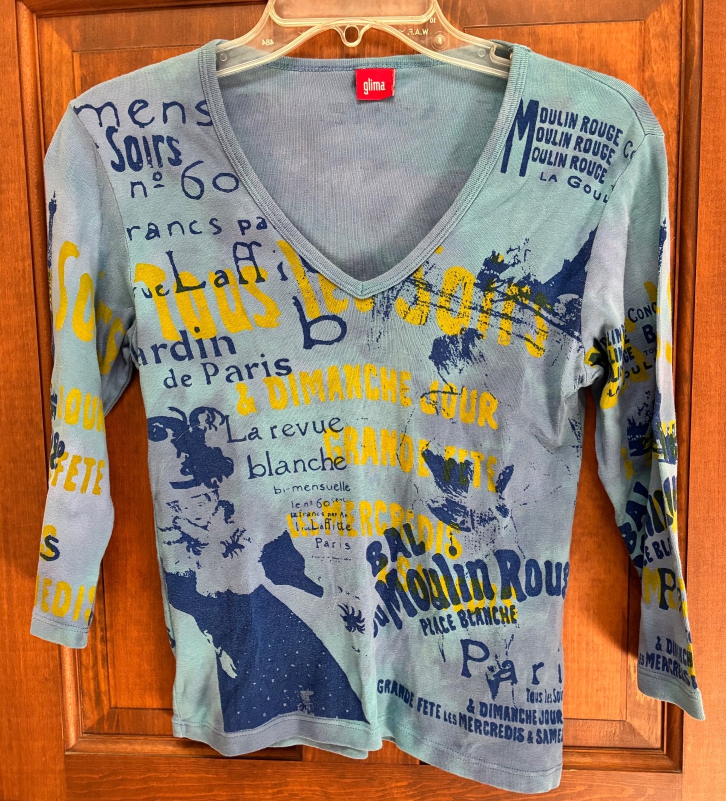 Glima Y2K VTG 90s Shirt Sz M Paris, Moulin Rouge, French Lettering