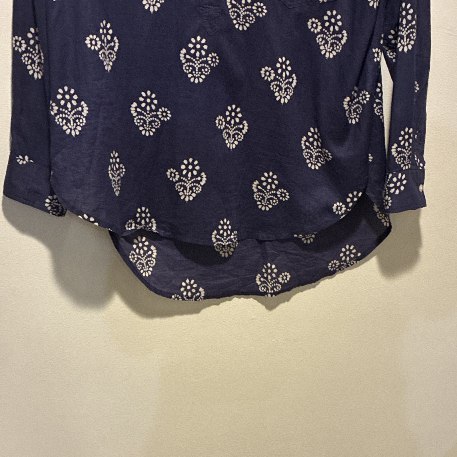 Madewell Blue White Floral Blouse Mock Neck Woven 3/4 Sleeve Button Front S