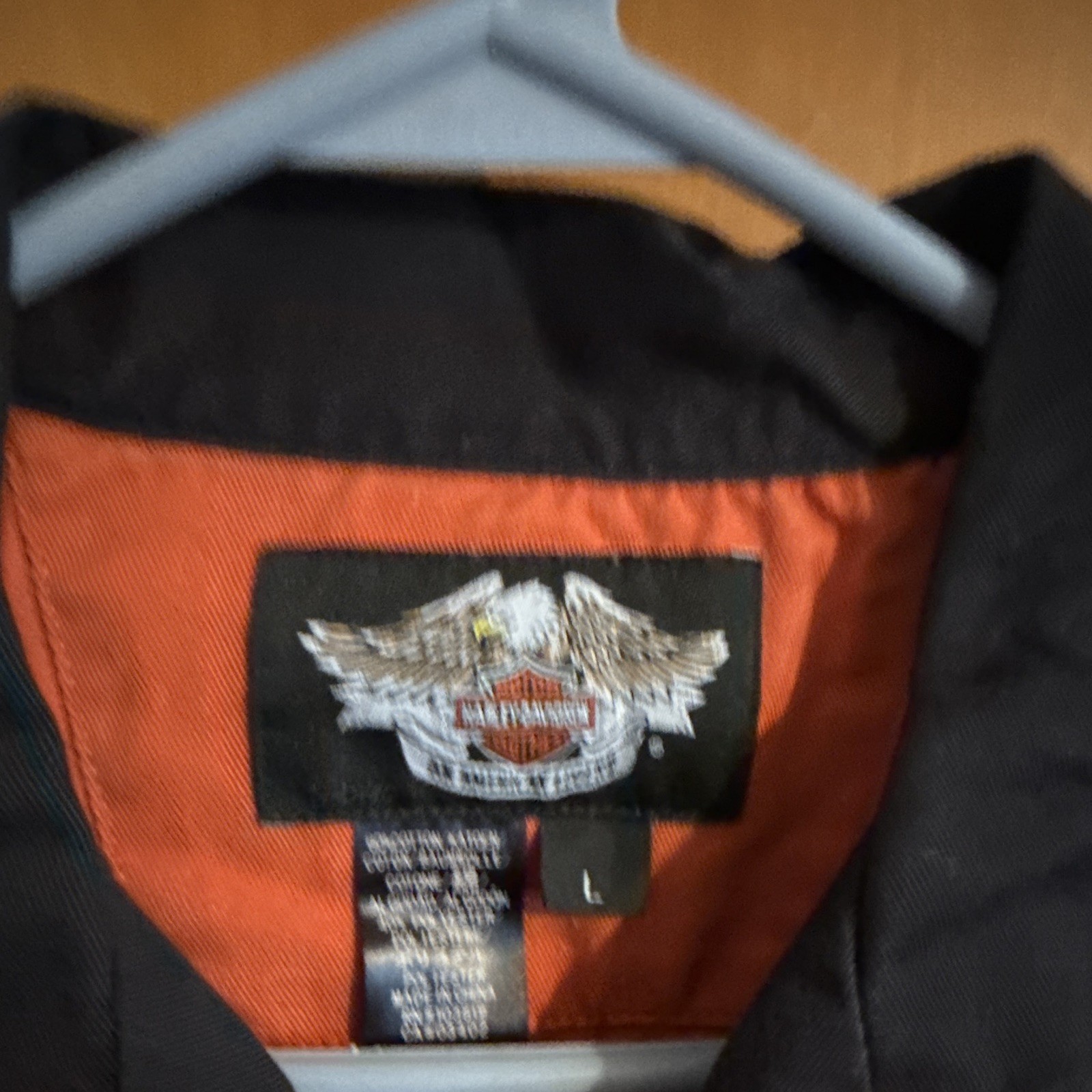 Harley-Davidson Men’s L Regular Black/Orange/White Colorblock SS Button-Up Twill