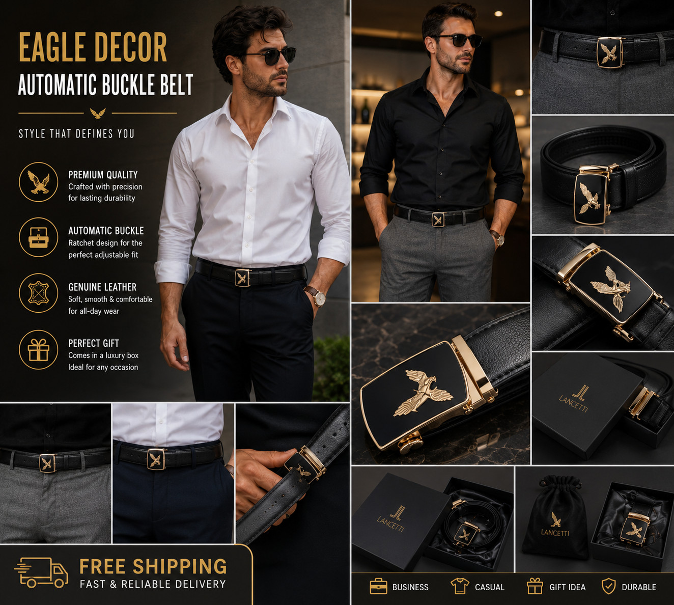Men Eagle Decor Automatic Buckle Belt