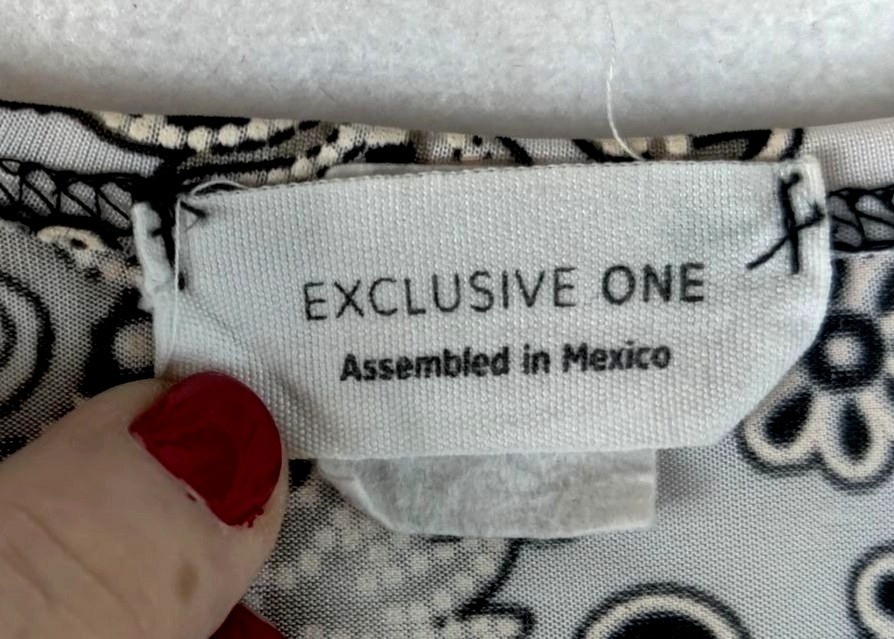 Silky Jersey Knit Tunic Top Black White 2X Exclusive One Floral Print Asymmetric