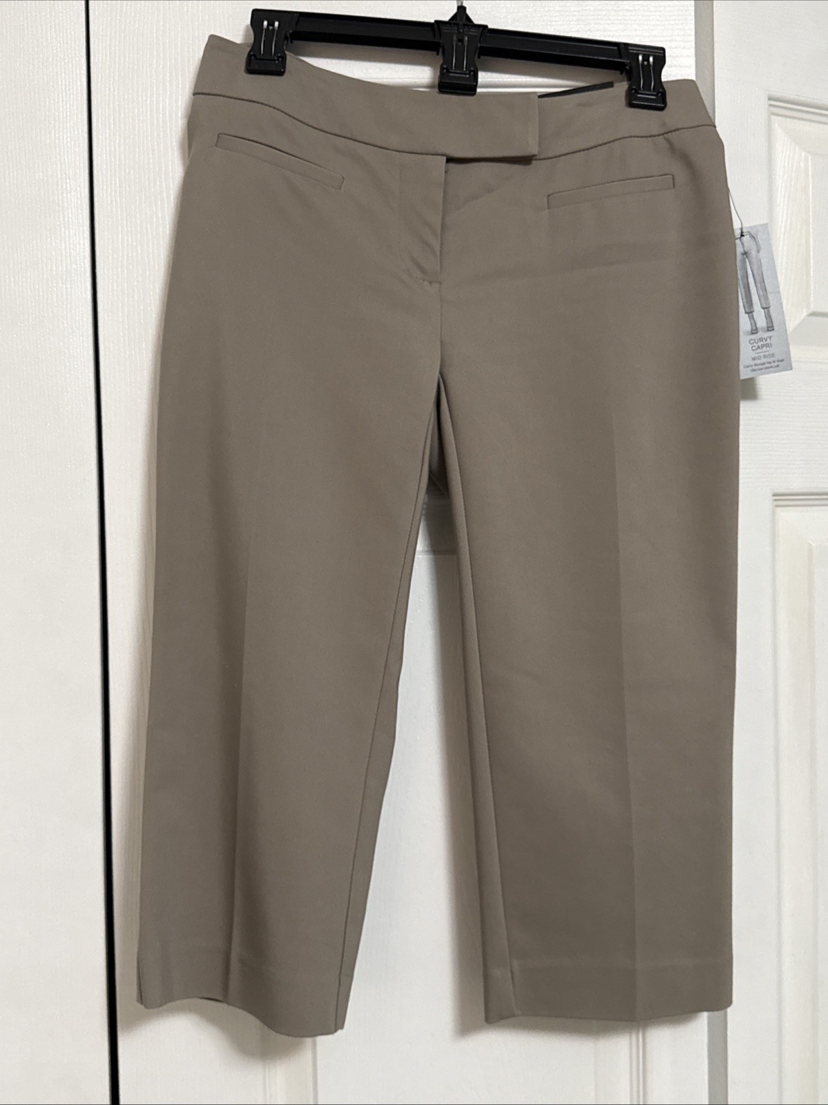 Apt 9 Curvy Capri Mid Rise Pants Womens 2 Petite NWT Tan/Gray Cinder