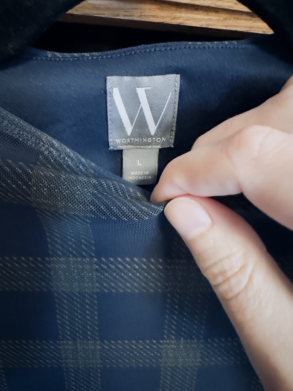 Worthington Women’s L Blue Gray Plaid Midi Dress Boat Neck Cap Sleeve