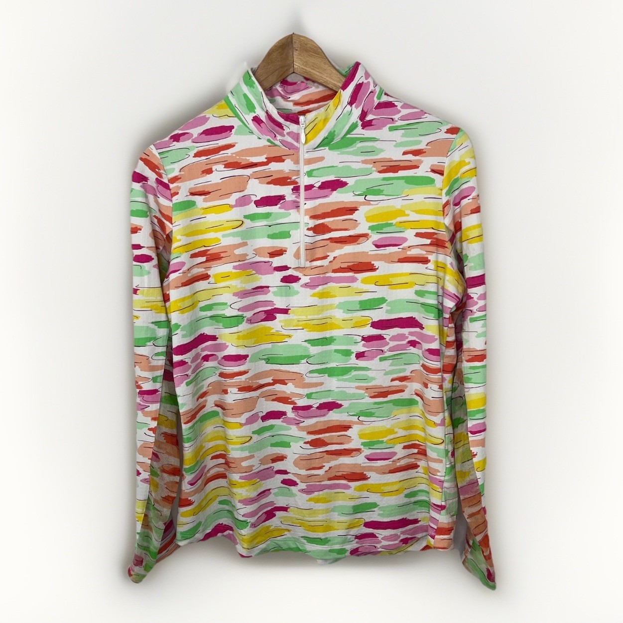 Ibkul Jes Long Sleeve 1/4 Zip Pullover Womens M Vibrant Brushstroke Sun Shirt M