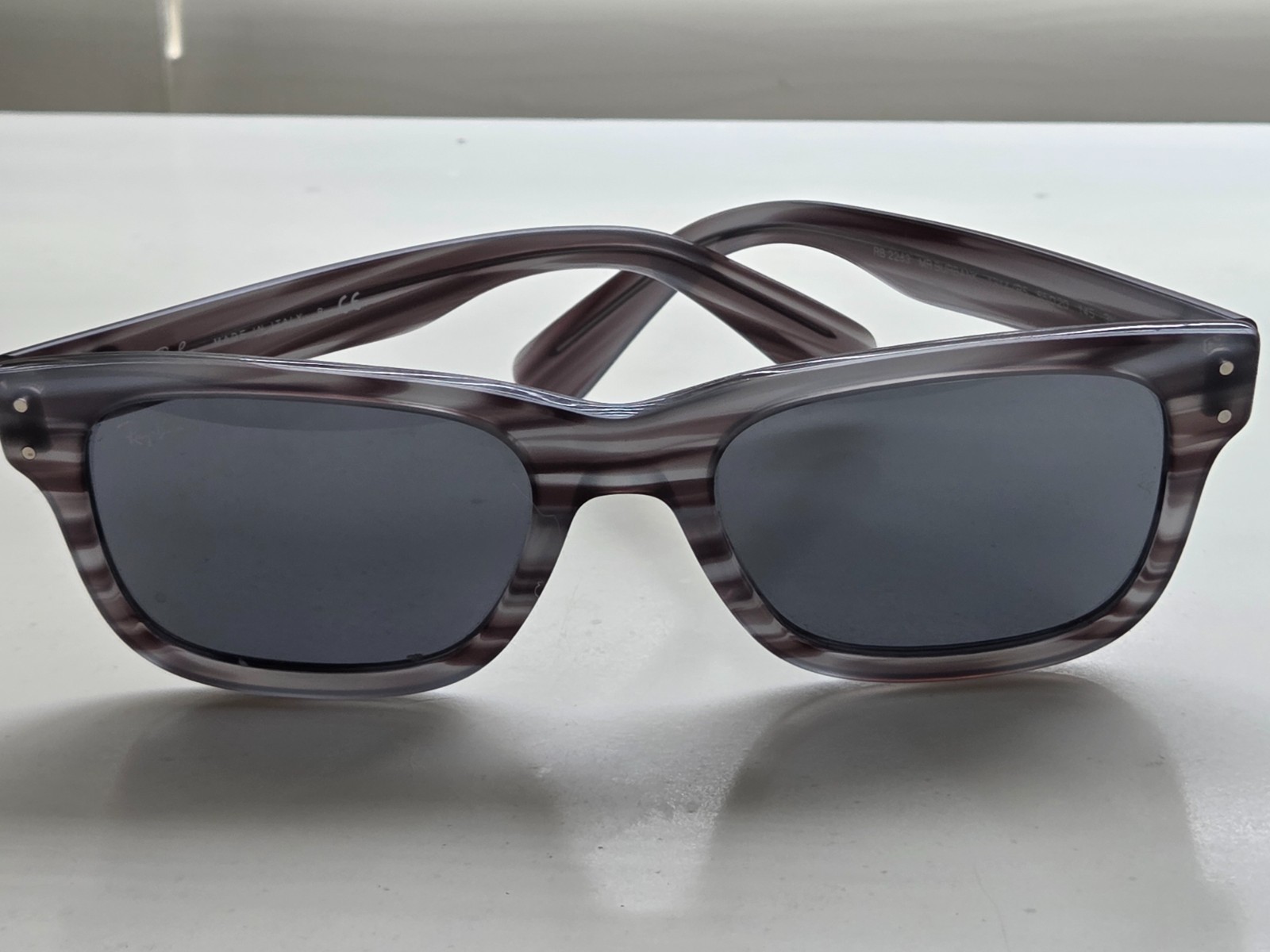 Ray-Ban Mr Burbank RB2283 1314/R5 Sunglasses Striped Gray Glass Lens 55mm w/case