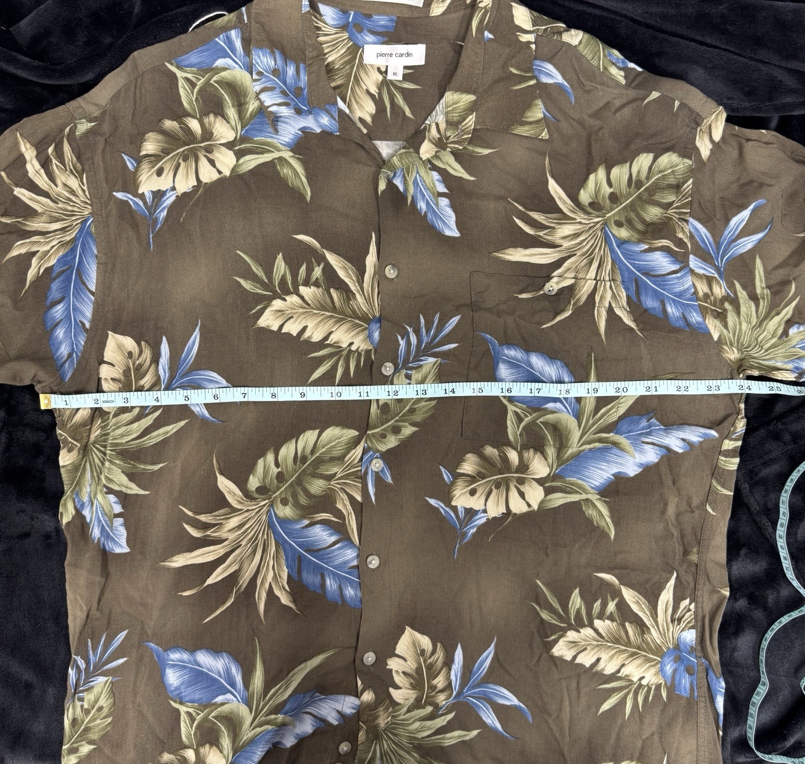 Vintage Pierre Cardin Hawaiian Shirt Mens XL Floral Tropical Brown Rayon Aloha