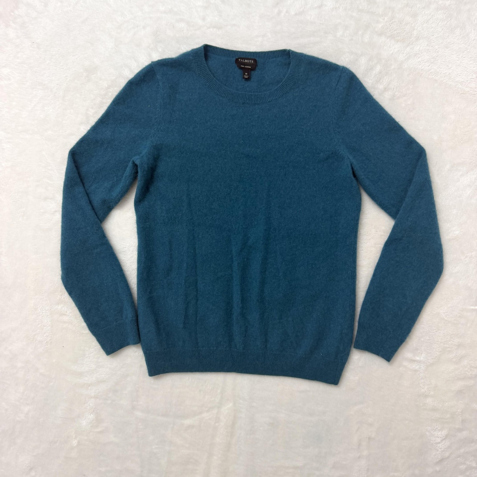Talbots Cashmere Sweater Womens Medium Blue Crewneck Pullover Knit Soft Fuzzy
