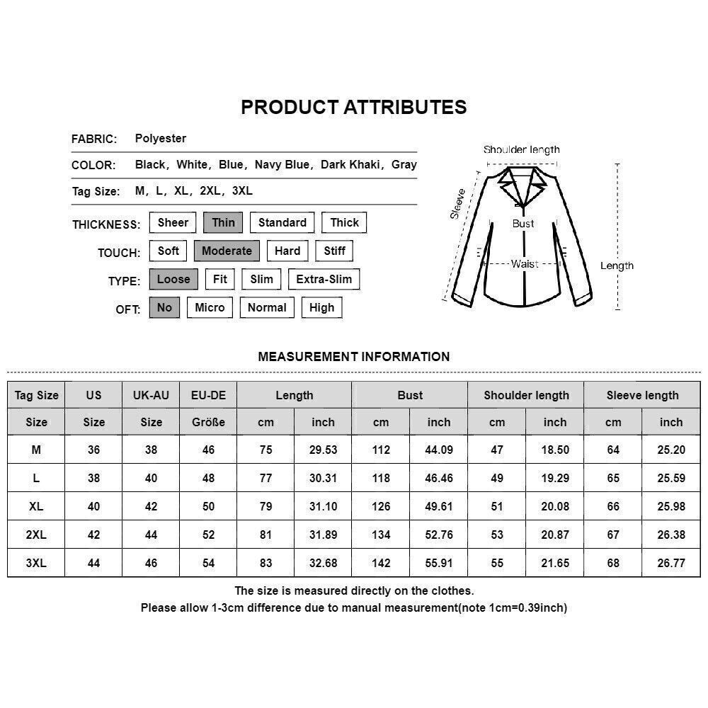 Mens Turn-Down Collar Long Sleeve Shirts Formal Classic Business Tops Blouse Tee