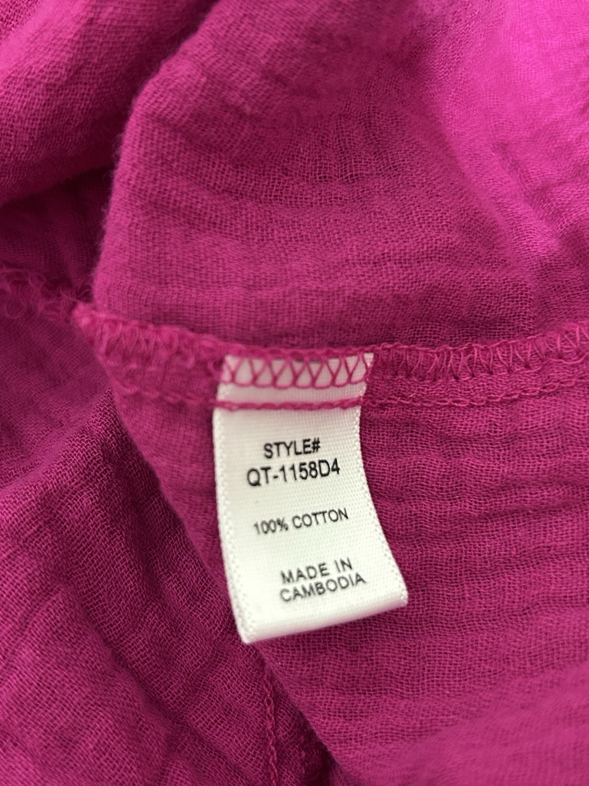 ZENANA Muslin Gauze Button Down Shirt Tunic Magenta Purple Cotton Pockets Size L