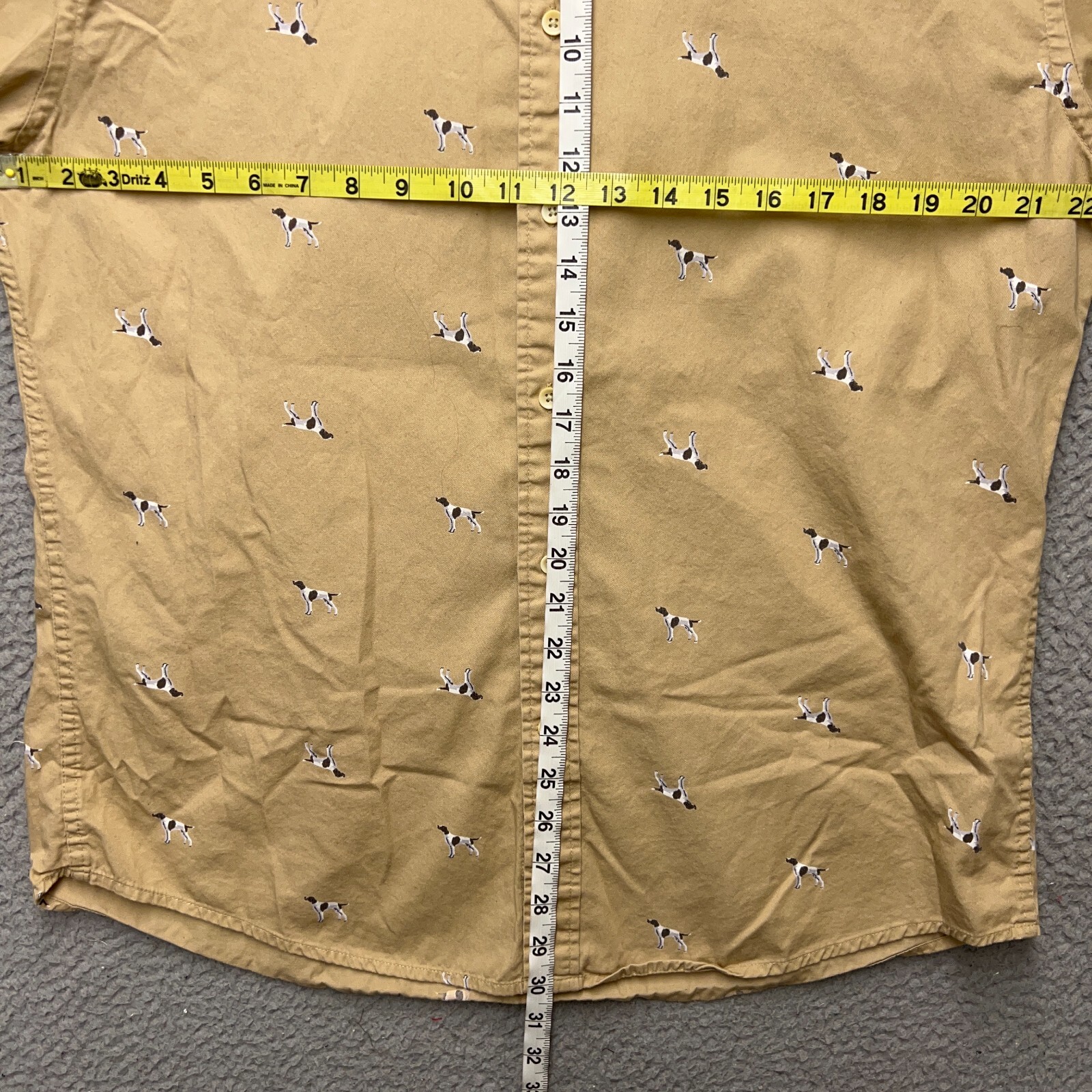 Tommy Hilfiger Shirt Mens XL Brown All Over Dog Print Slim Corduroy Flip Collar