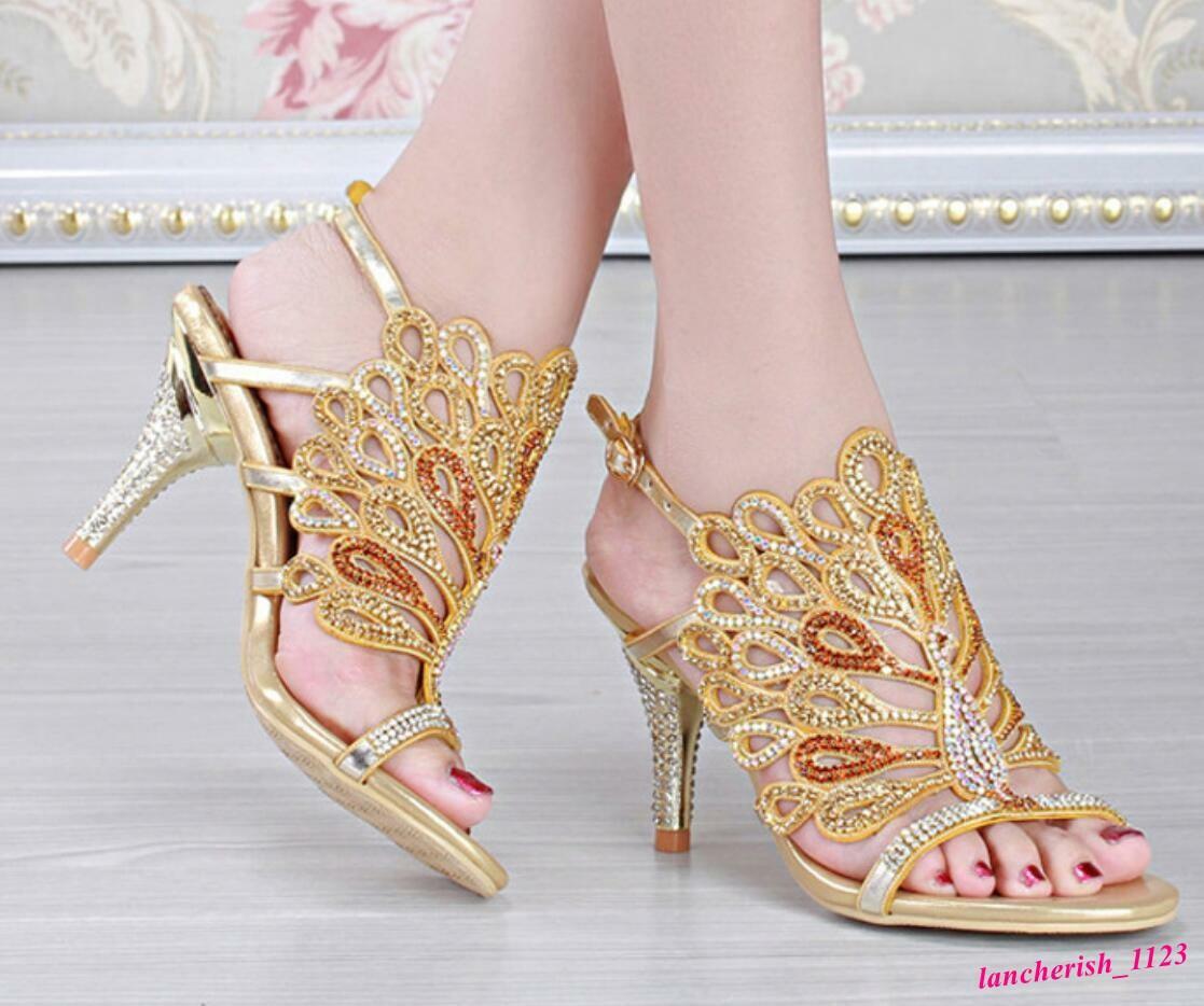 Rhinestone Women’s High Heel Sandals Dress Shoes Open Toe Elegant Fashion Retro