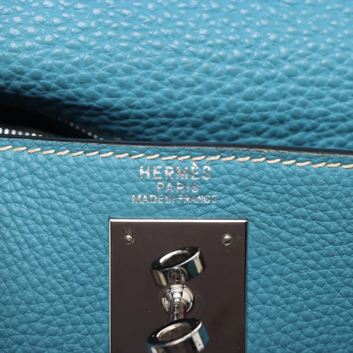 Hermès Kelly 32 Serie Togo Blue Jean Silver Metal Fittings □H: 2004
