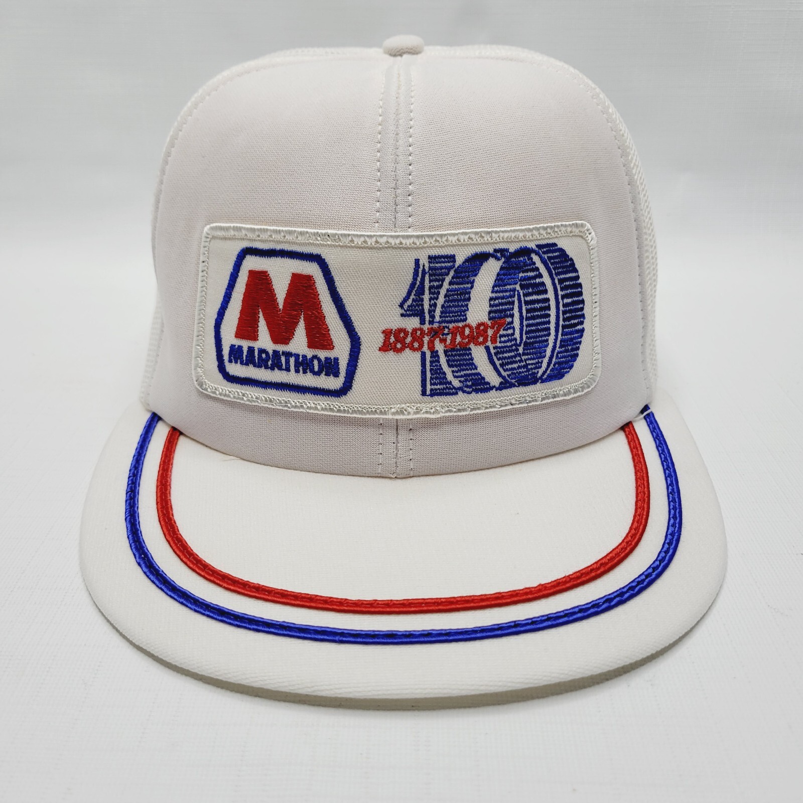 Marathon Patch Snapback Mesh Back Trucker Hat Cap Vtg 80s Louisville Mfg Co USA