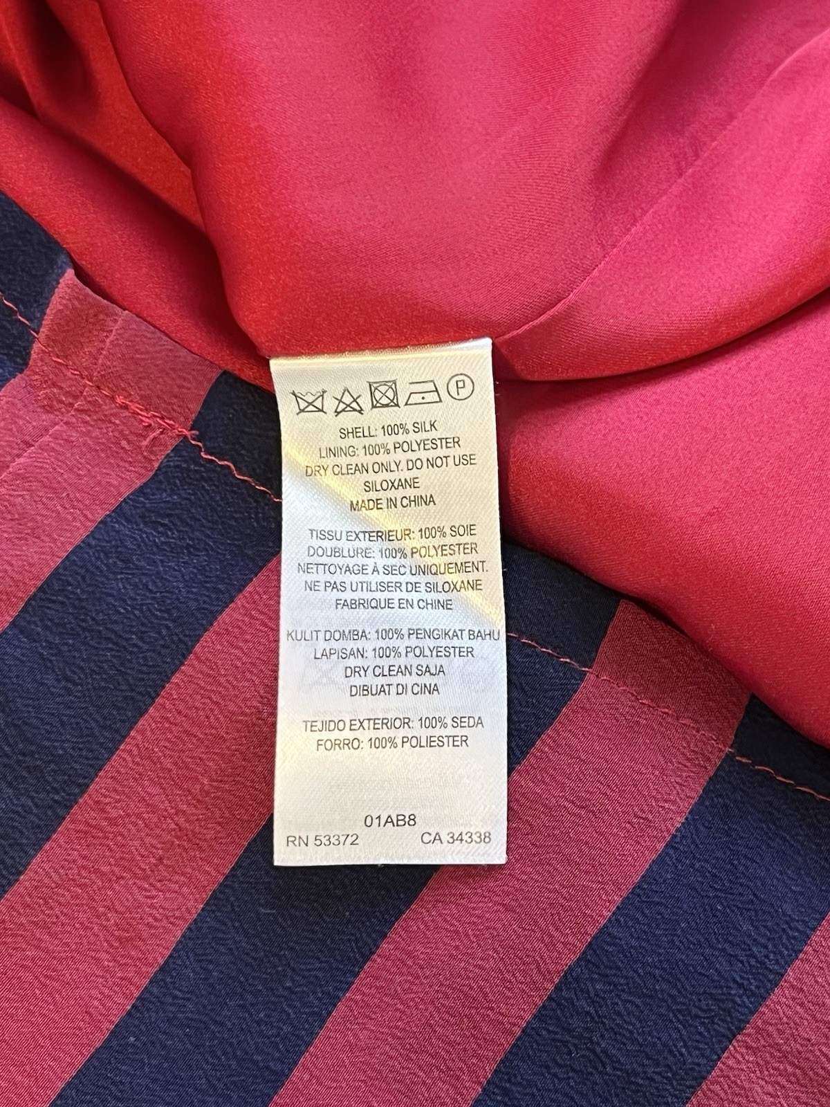 Tegan 100% Silk Dress Sz 4 Long Sleeve Nautical Red Blue Stripped Preppy Pockets