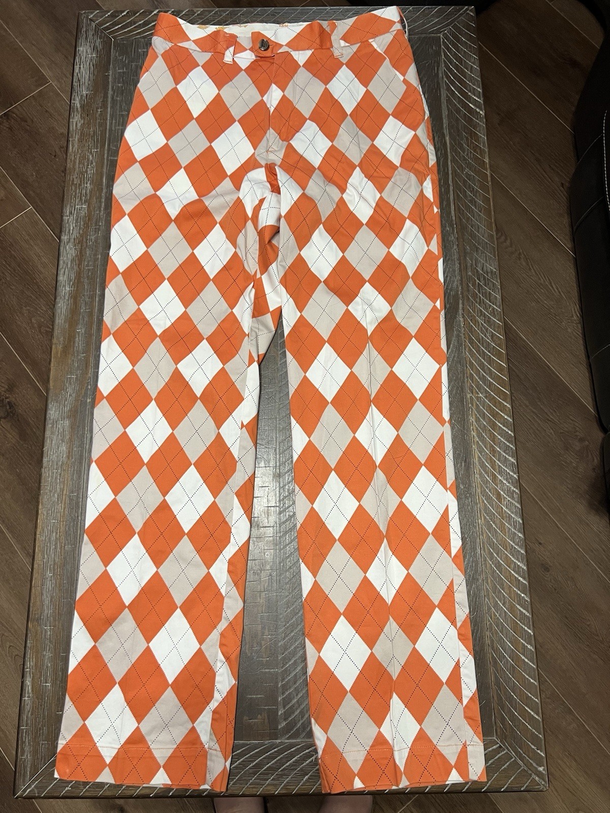 Loudmouth Men’s Orange/White Argyle Golf Pants 34L Regular Straight