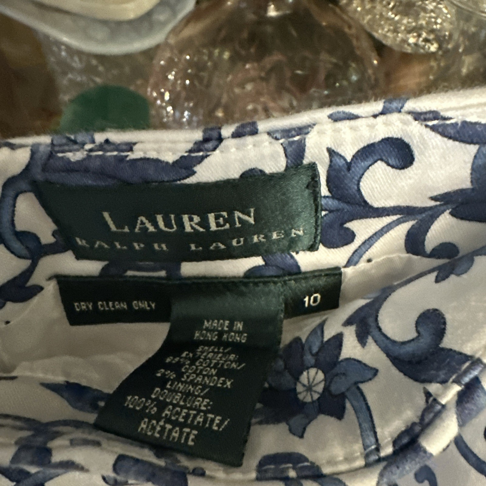 Vtg Lauren Ralph Lauren Chinoiserie Floral Mini Skirt Size 10 Blue White Preppy