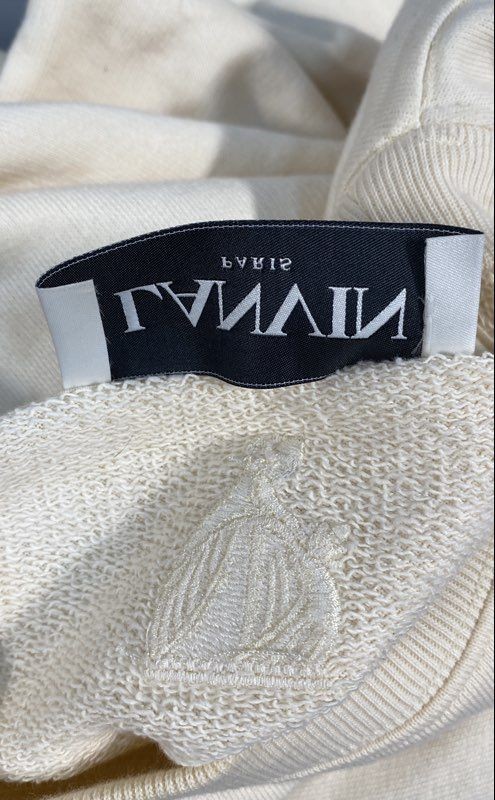 Lanvin Men’s Cream Embroidered Logo Crewneck Sweatshirt Italy Size M