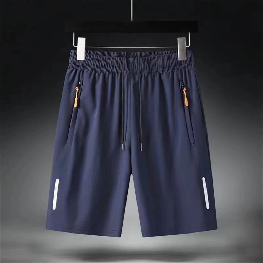 Men’s Ice Silk Summer Shorts Quick Dry Gym Sports Beach Casual Zipper Shorts