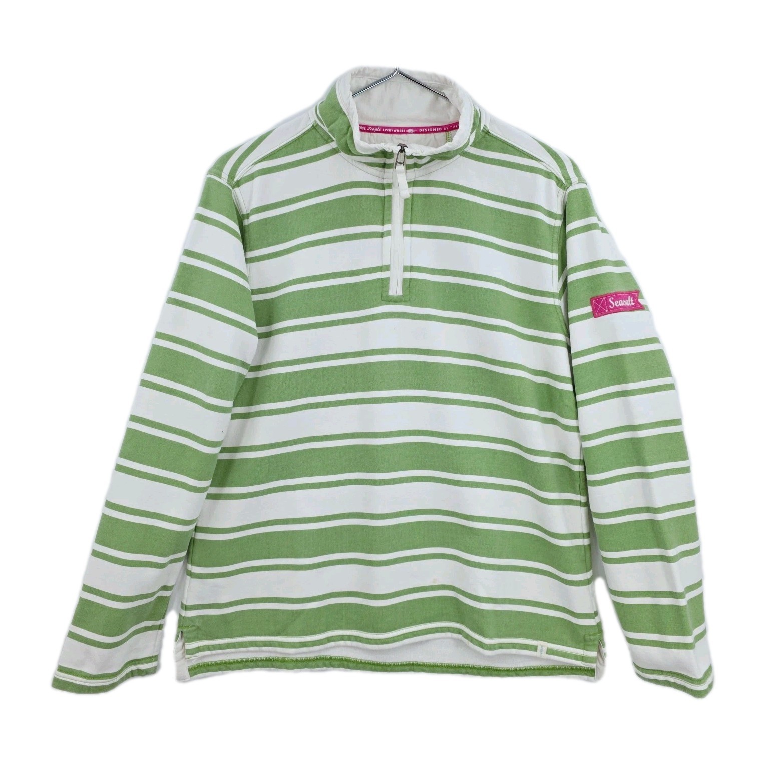 Seasalt Port Isaac 1/2 Zip 100% Organic Cotton Sweatshirt Green Striped Size 12