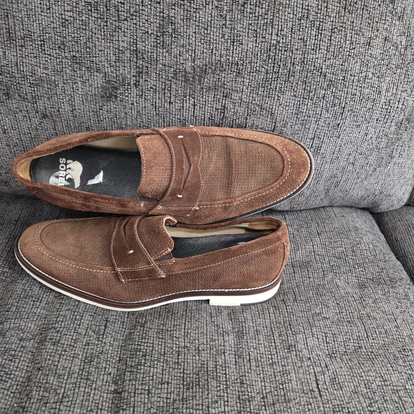 JOHNSTON & MURPHY Men’s Sz 9.5 Brown Suede Leather Slip On Loafers Shoes EUC
