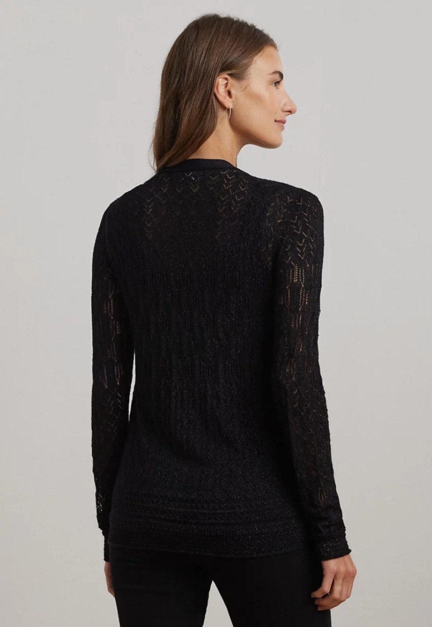 Lauren Ralph LaurenWomen’s Pointelle Knit Buttoned Placket Cardigan Black $195