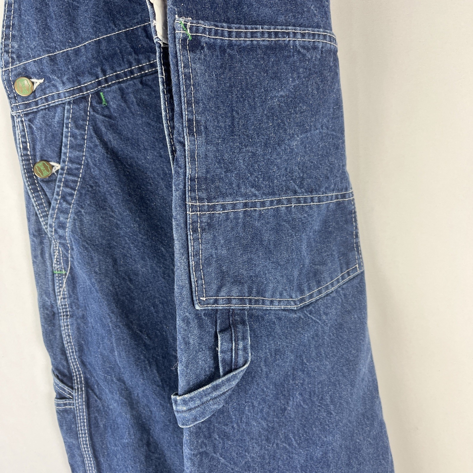 Big Smith Carpenter Bib Overalls 38×32 Made USA Workwear Button Fly Blue Nice!!
