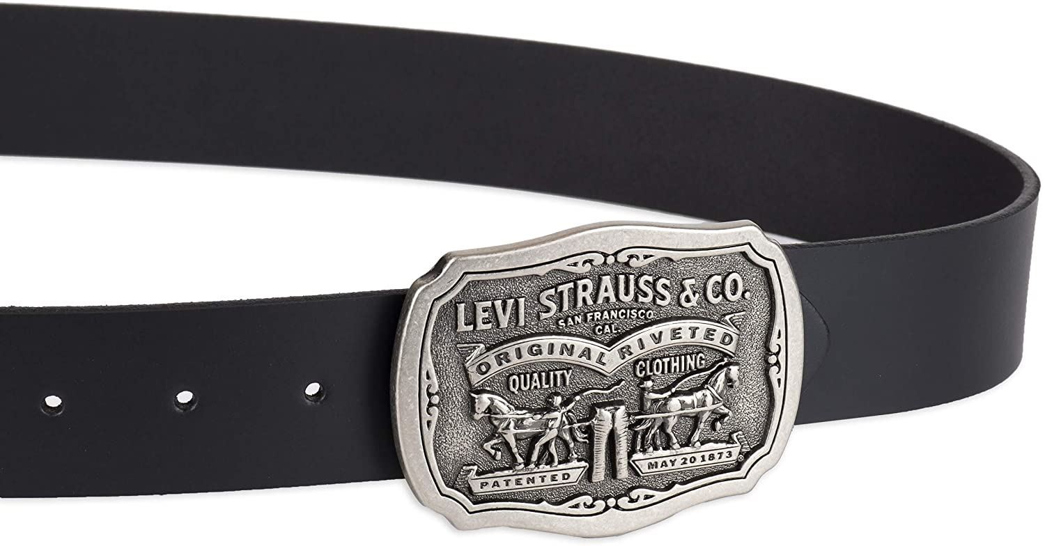 Levi’s Men’s Everyday Jean Leather Belt with Removable Plaque Buckle Black