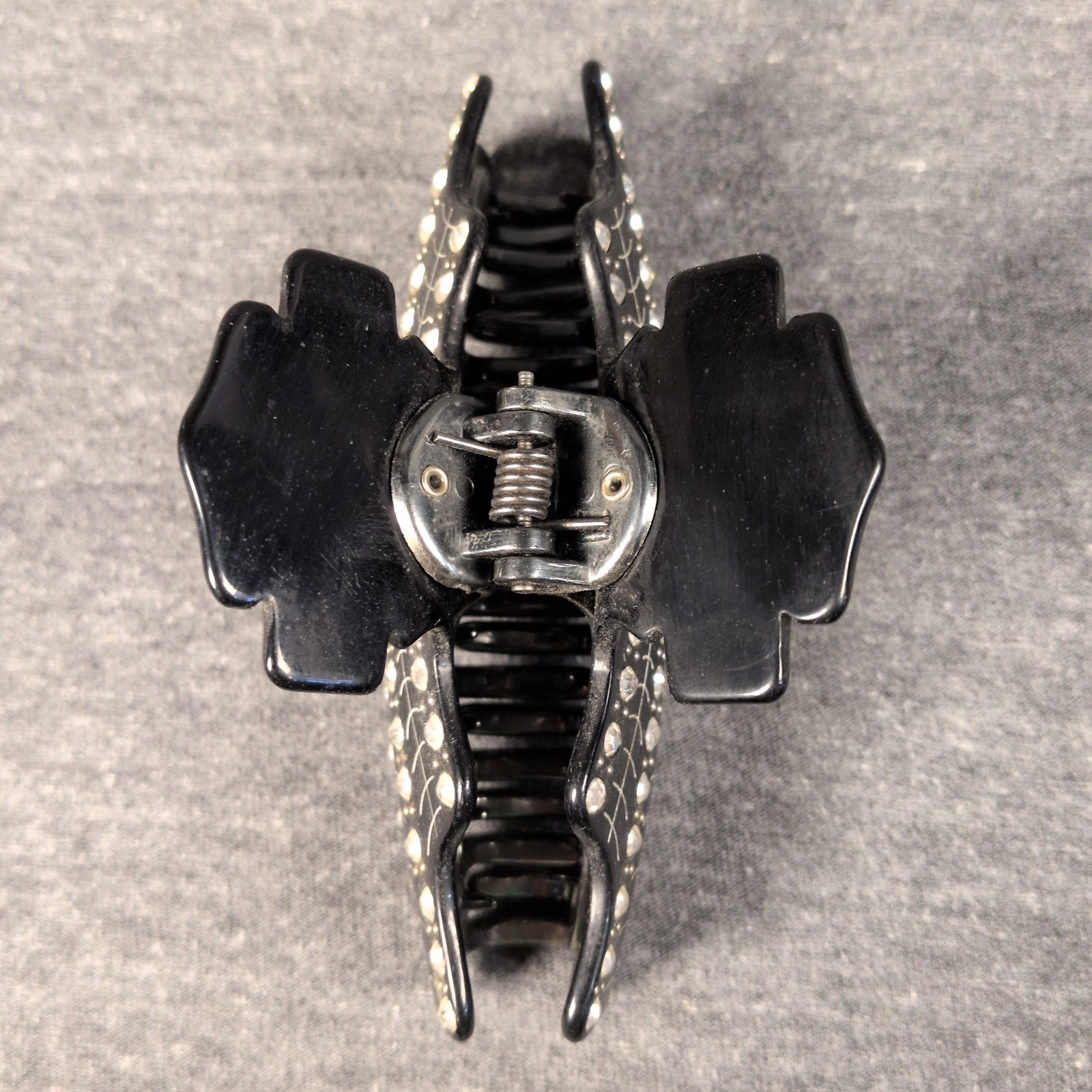 Harley Davison Claw Hair Clip Black Spider Web Rhinestone Large 5 Inch Jaw Clip