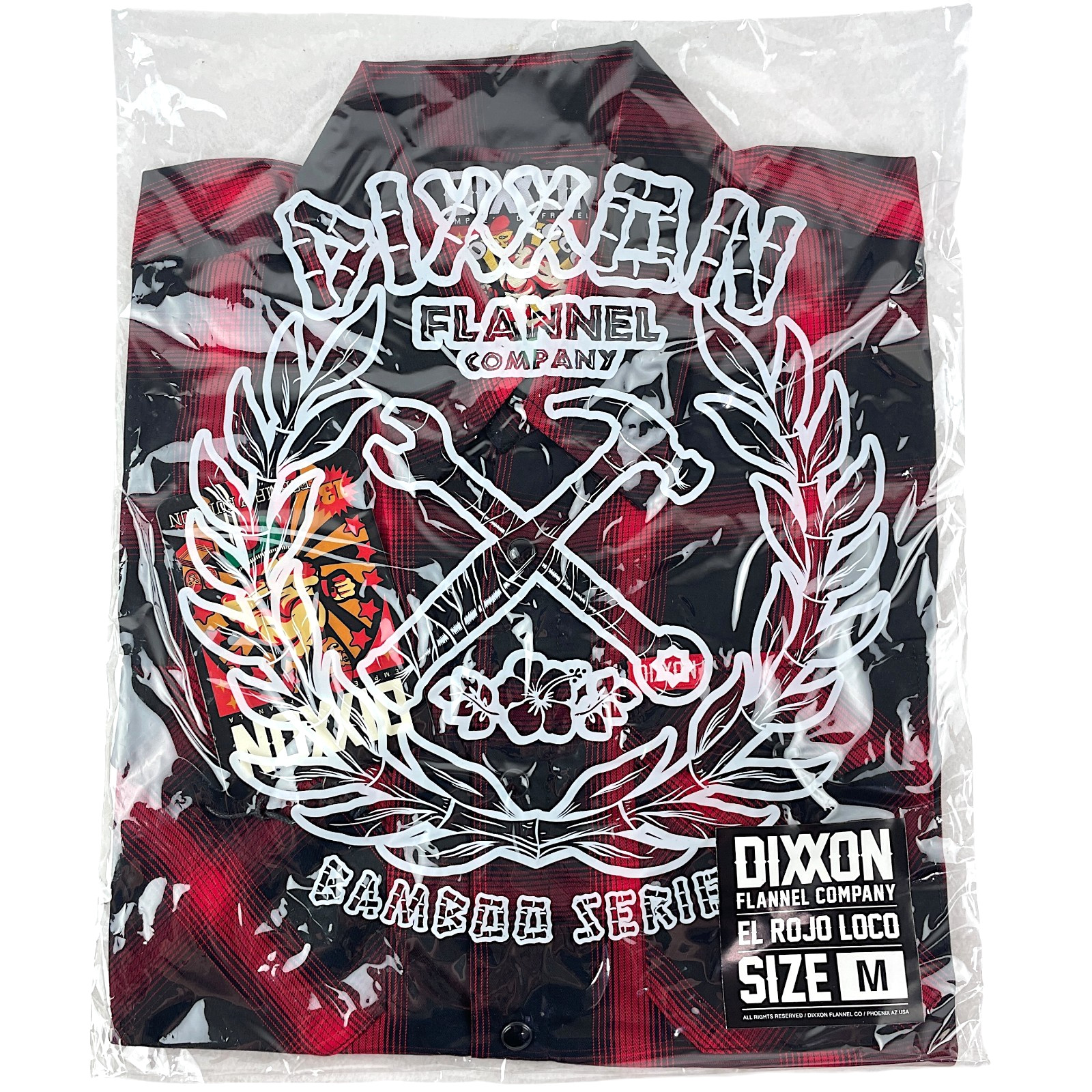 DIXXON Flannel “El Rojo Loco” Mens MEDIUM Red Black Plaid Bamboo Snap Shirt