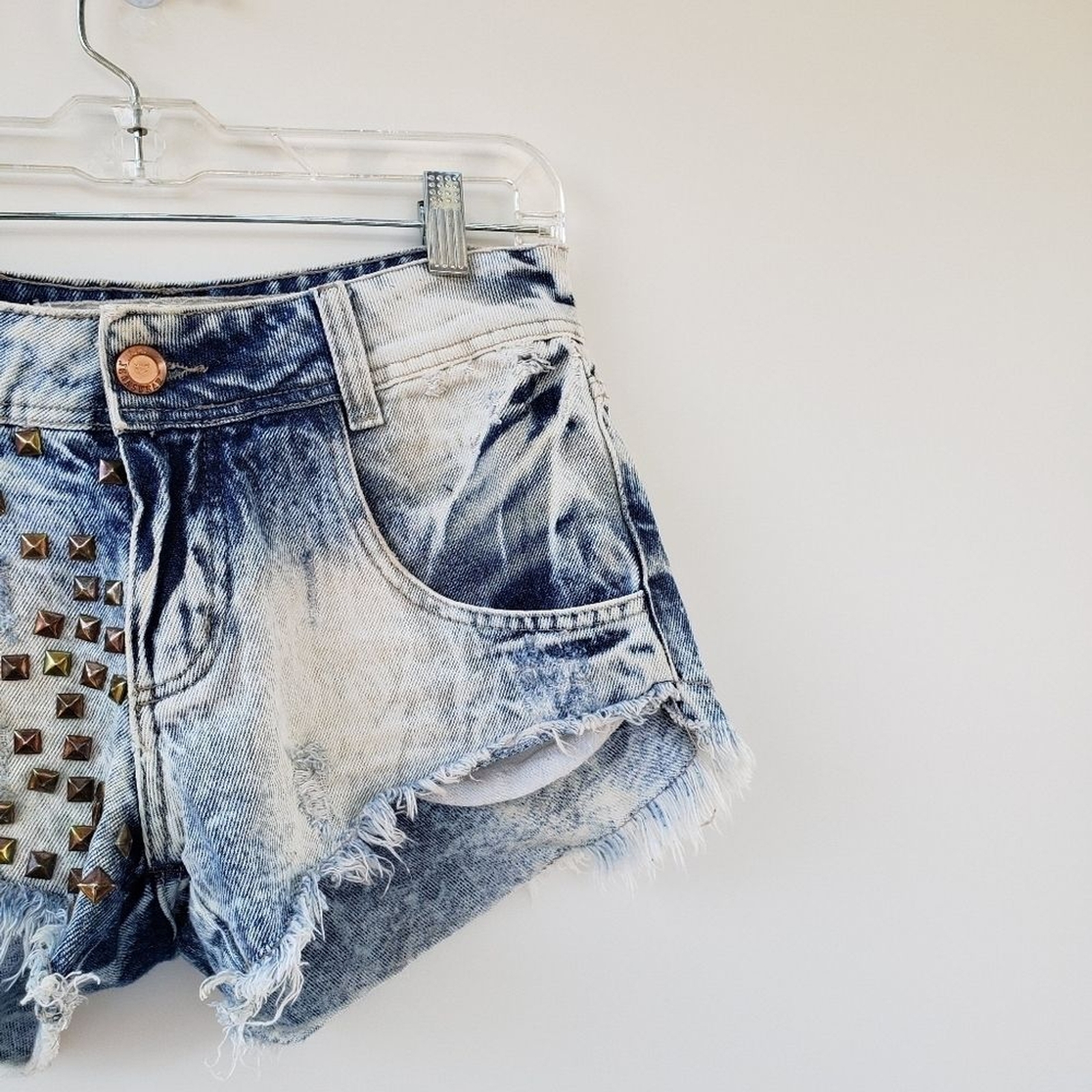 Art Carioca Size Medium Boho Festival Acid Wash Bleached Cut Off Studded Shorts