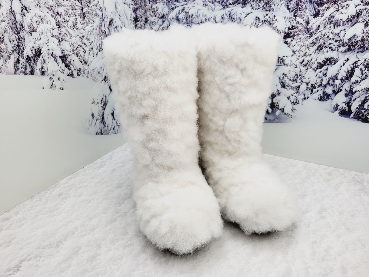 White winter fur cozy furry boots for women, snow sheepskin womens boots