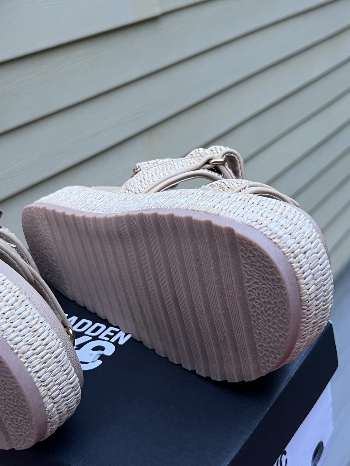 Steve Madden NYC Bigmona Platform Sandals Natural Raffia Fiber Women’s Size7 New