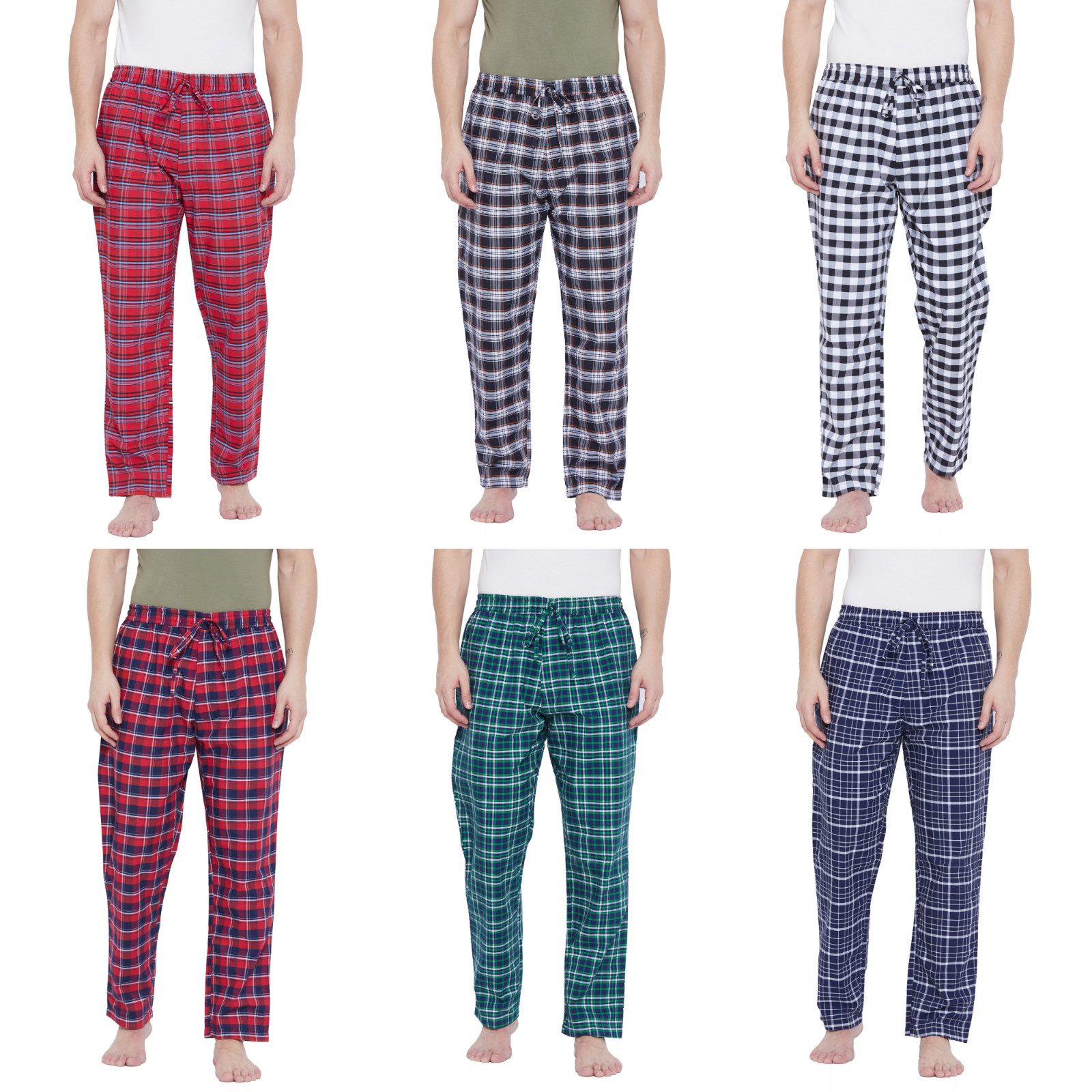 Mens Lounge Pants Soft Lightweight Check Plaid Sleep Pajama Pants with 2 Pocket