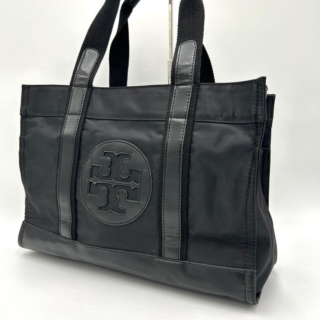 Rare Type Tory Burch Tote Bag Ella Leather Nylon Black