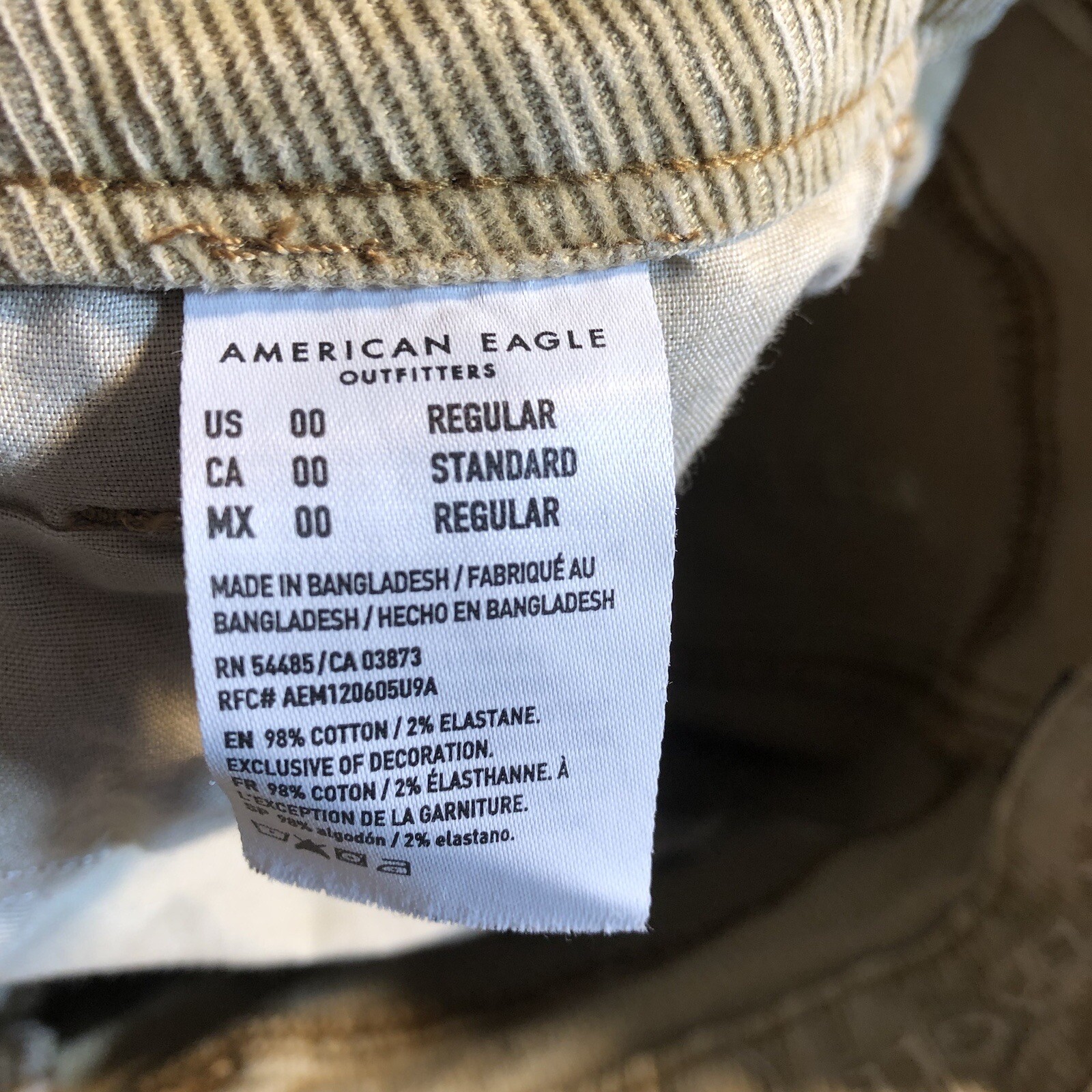 American Eagle Corduroy Pants Womens 00 X 27.5 in Mom Straight Jeans Stretch Tan