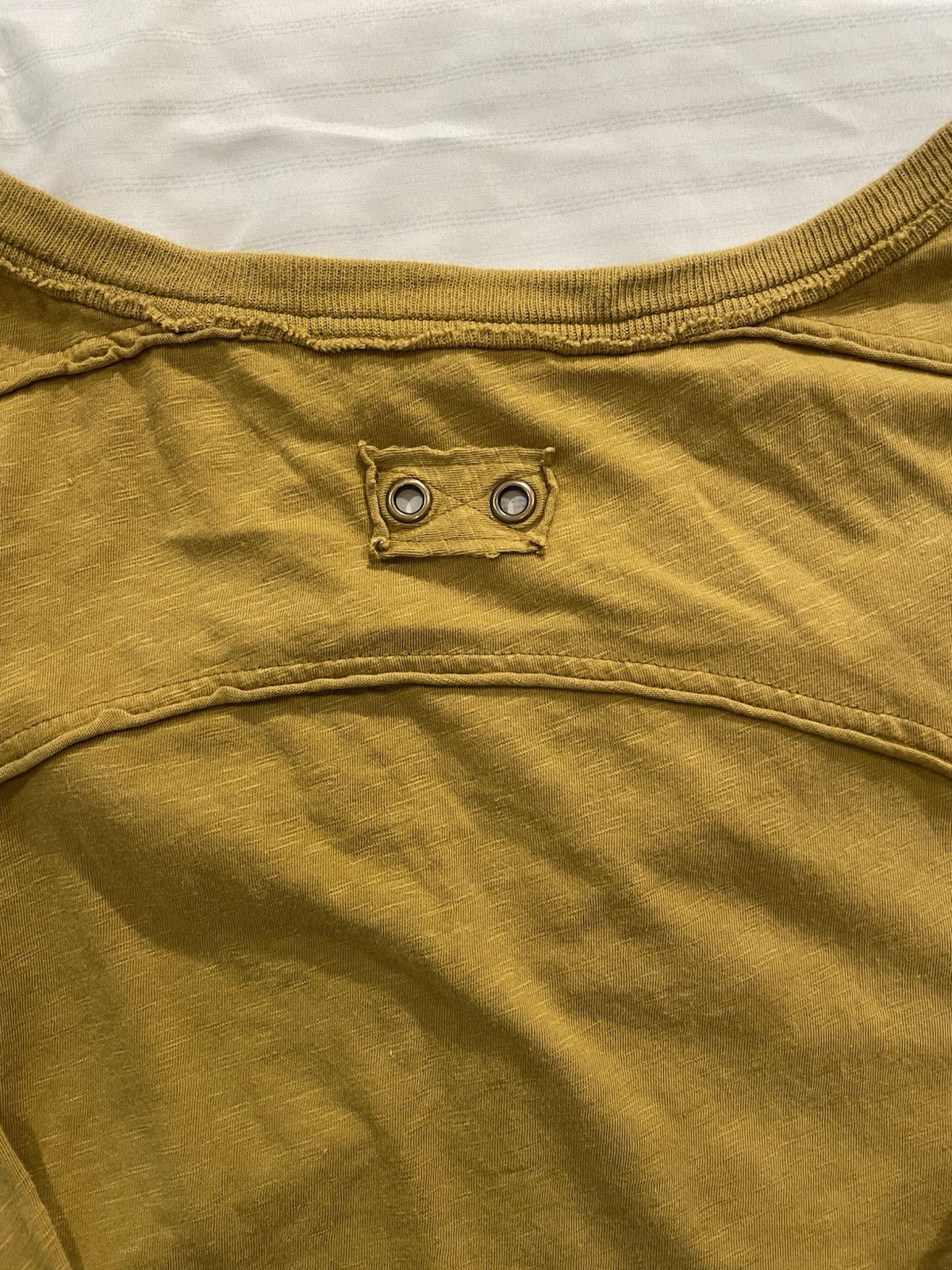 FP We The Free Redone Tee Ruched Button Henley Shirt Kelp Olive Yellow Size S