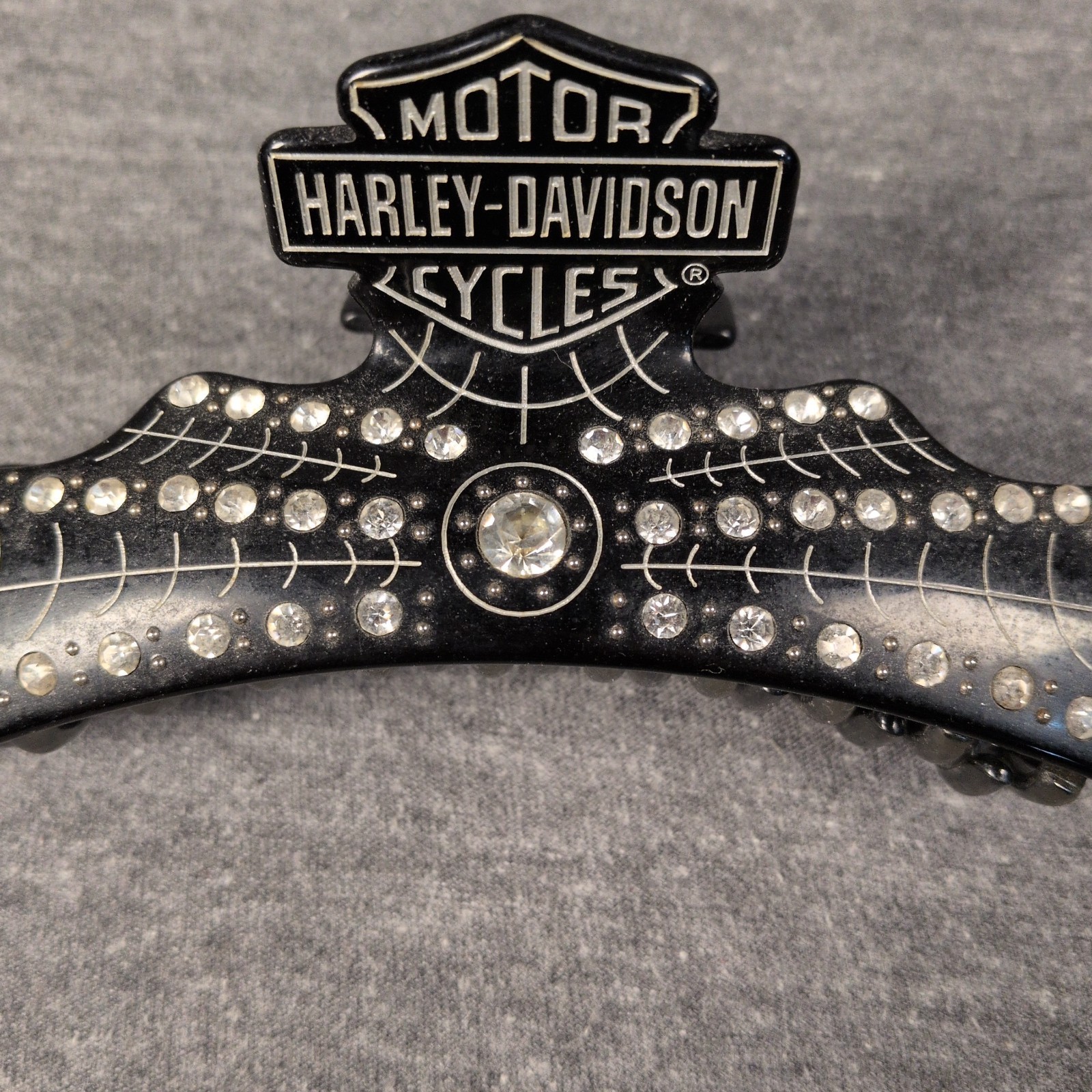 Harley Davison Claw Hair Clip Black Spider Web Rhinestone Large 5 Inch Jaw Clip