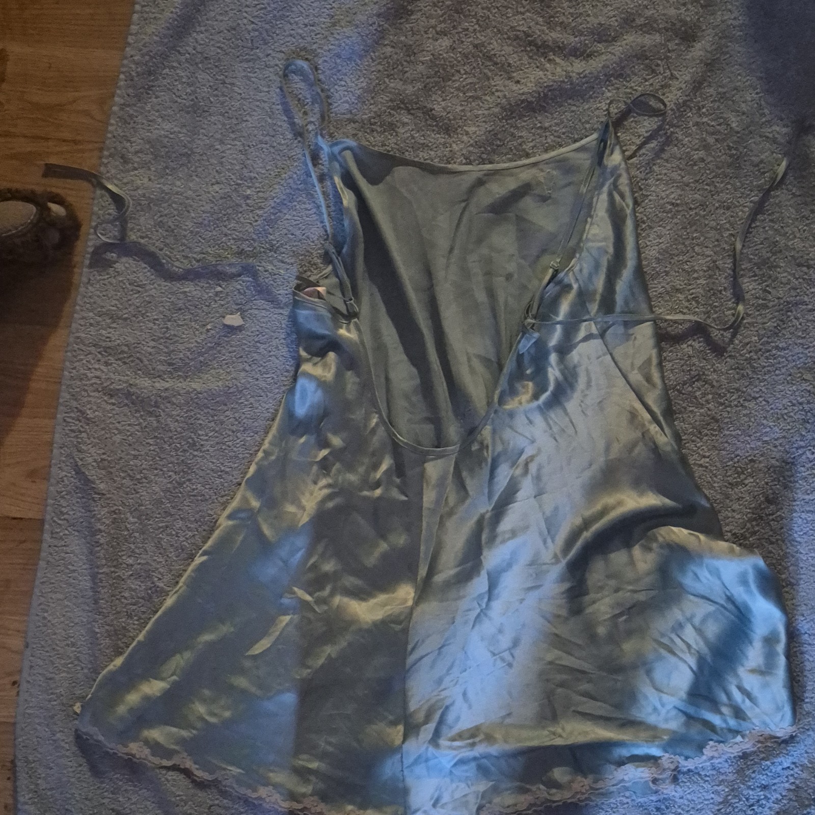 Victoria’s Secret Satin Lace Trim Full Slip, Adjustable Straps, Blue L