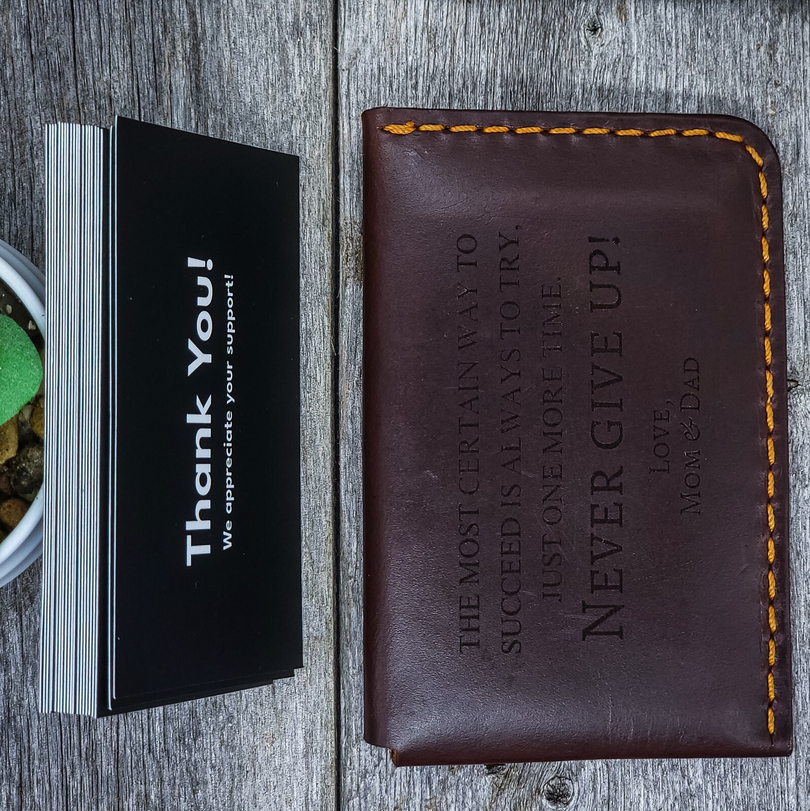 Leather Business Card Holder, Front Pocket Leather Card Holder, Holds 20 Cards