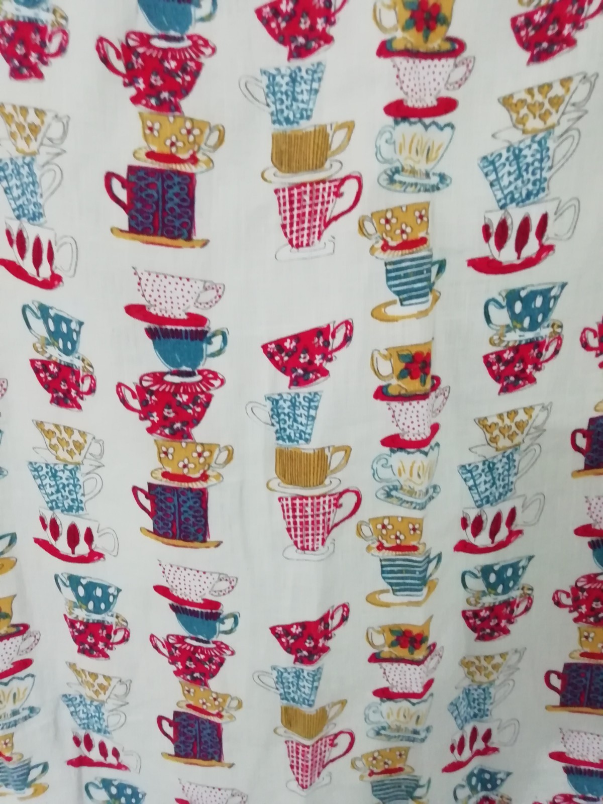 Mistral Size 12 Skirt Tea Cup Mug Saucer Print Beige Multi 100% Linen Mustard