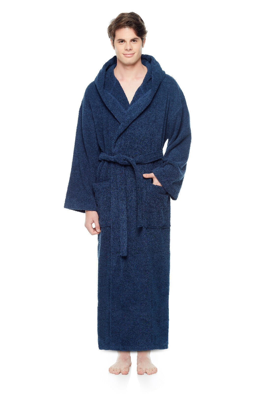 Men’s Long Hooded Ankle Length Turkish Cotton Bathrobe Robe