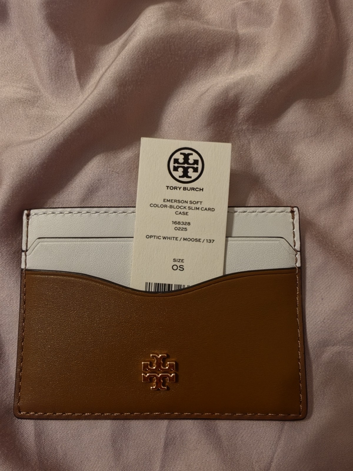 Tory Burch Emerson Slim Leather Card Case Colorblock Brown/White One Size