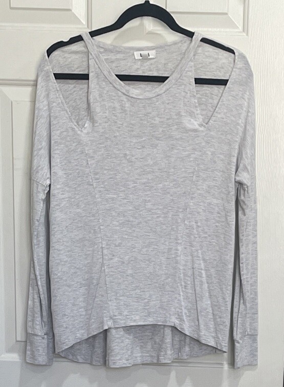 REVOLVE LNA Womens Soft Grey Cold Shoulder Long Sleeve Pullover Scoop Neck Top S