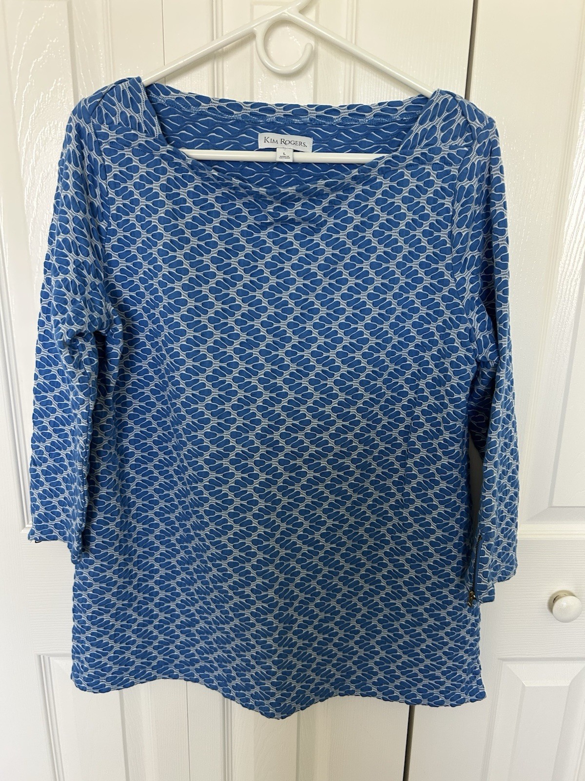 Kim Rogers Blue Tunic Top Size L With Zipper Sleeves