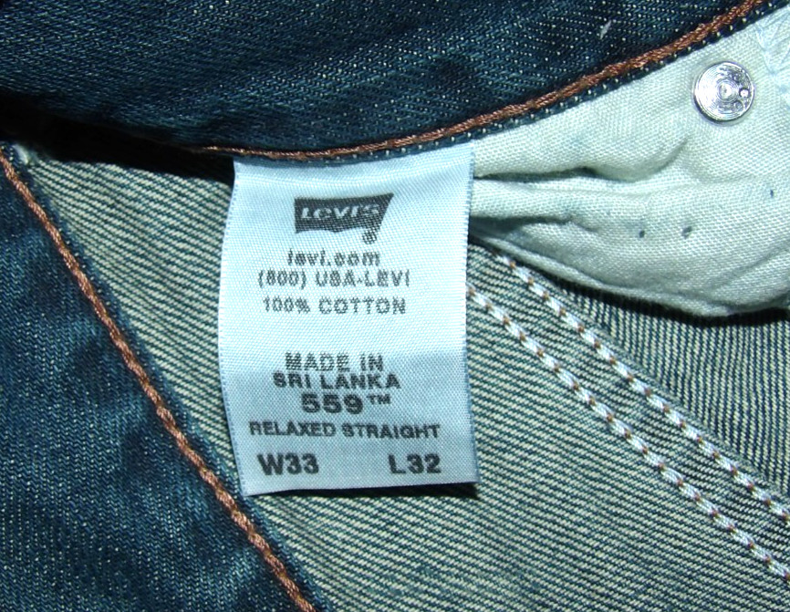 Levi’s 100% Cotton Vintage 559 Relaxed Straight Denim Jeans Men’s 33 X 32